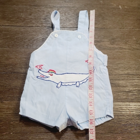 Vintage Baby Boy Blue Overalls Alligator Animal Embroidery - Picture 10 of 11